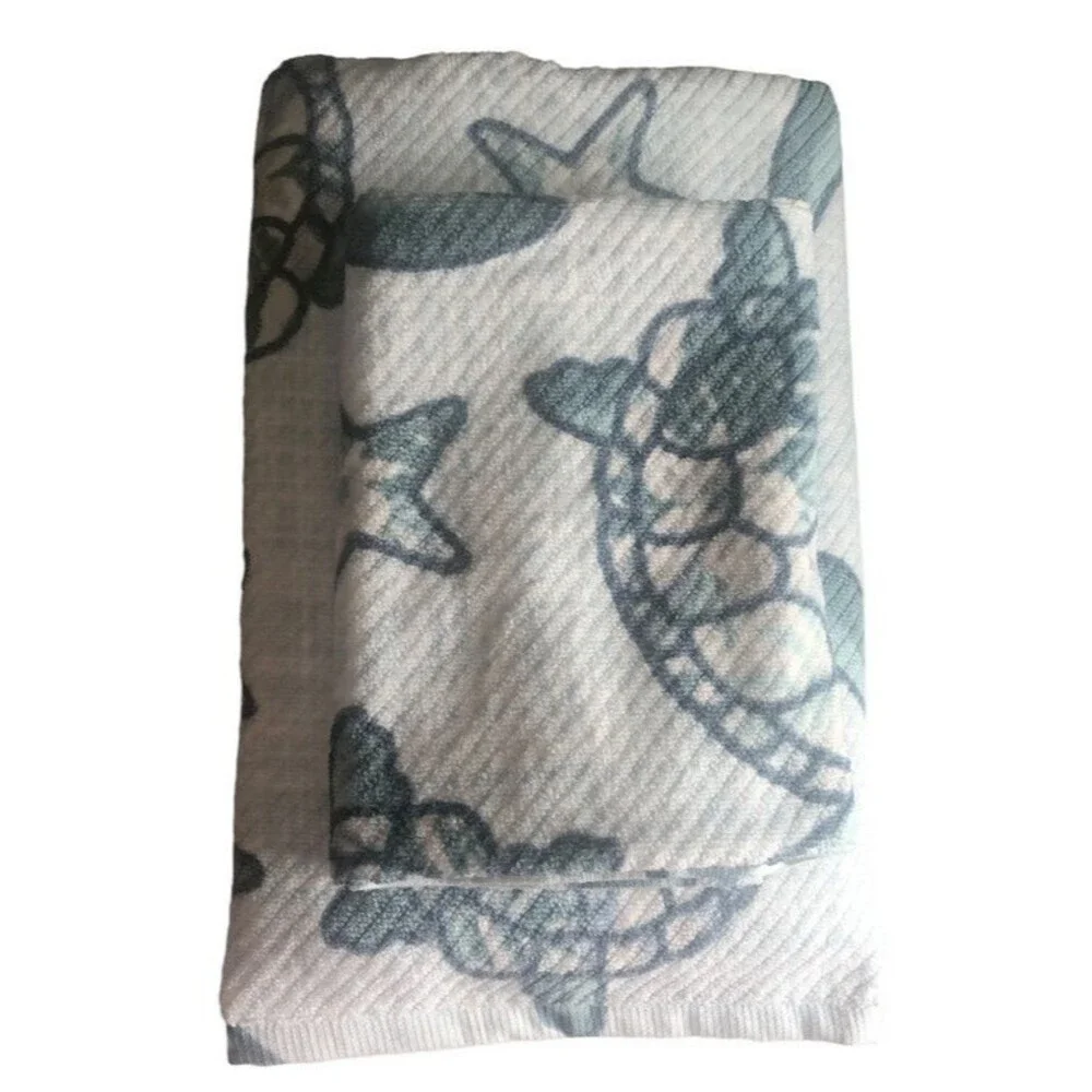 Deborah Connolly Starfish Sea Turtle 1 Bath 1 Hand Towel 2 Piece Set Blue Beach